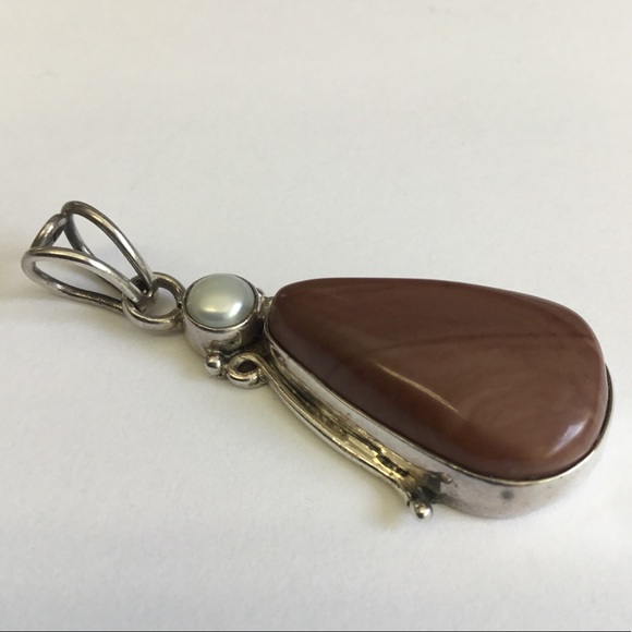 .925 Sterling Silver Tigers Eye & Pearl Pendant - Picture 2 of 7